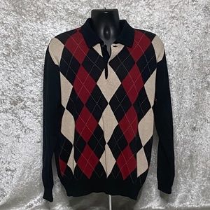 CALLAWAY ARGYLE GOLF LONG SLEEVE TWO BUTTON SWEATER